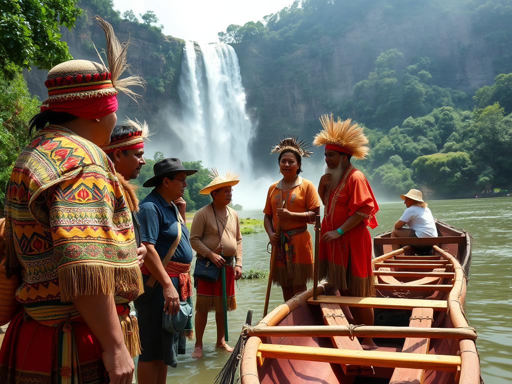 guias indígenas pemón próximos à maior cachoeira da america do sul