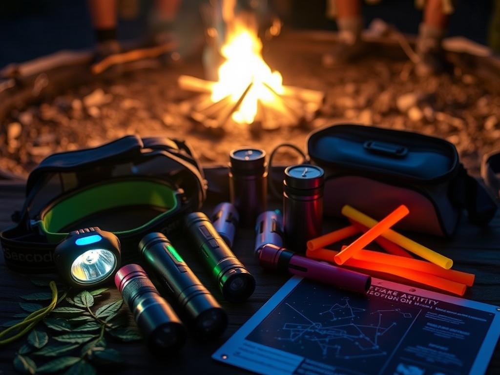 lanternas e equipamentos para atividades noturnas