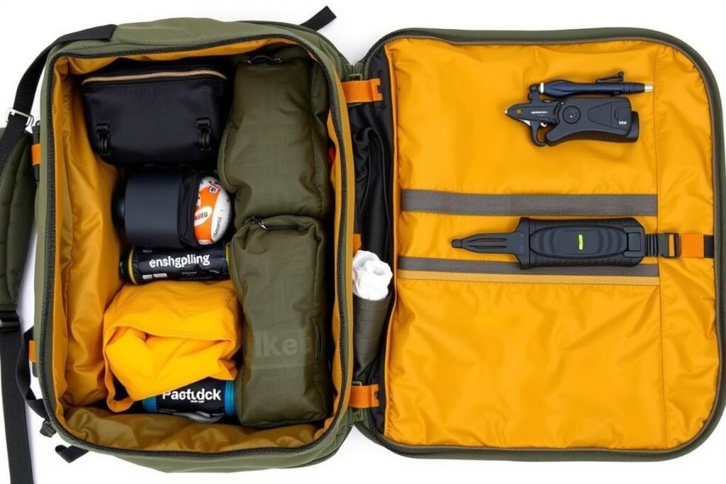 mochila desbravadores organizada com equipamentos