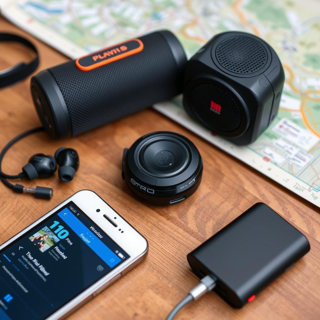 Equipamento de áudio para trilhas incluindo fones resistentes à água