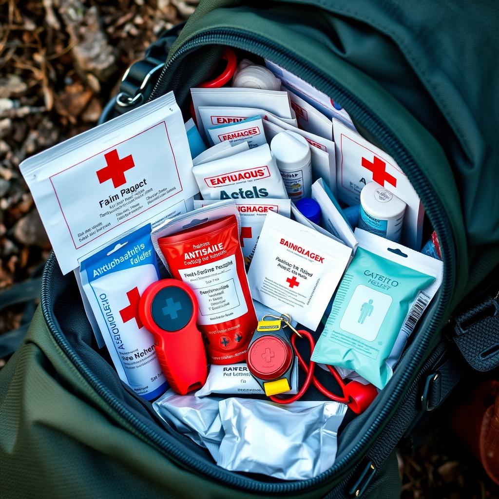 Kit de primeiros socorros para caminhada na natureza