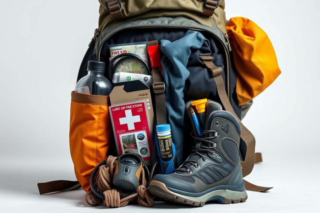 Mochila de trekking com equipamentos essenciais para trilhas difíceis no Brasil