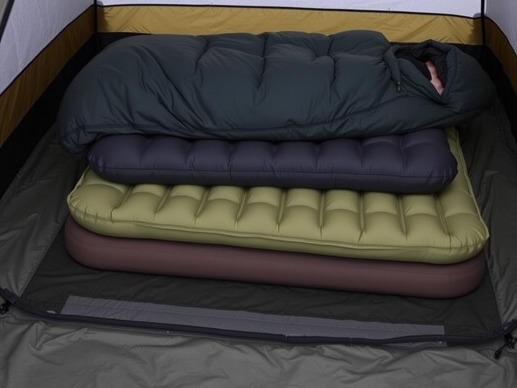 Sistema completo de descanso para camping com colchão inflável e saco de dormir