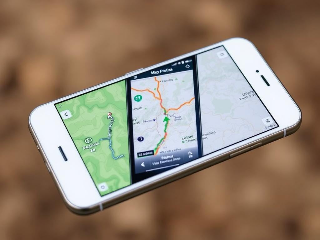 Smartphone com aplicativo de trilha para navegação