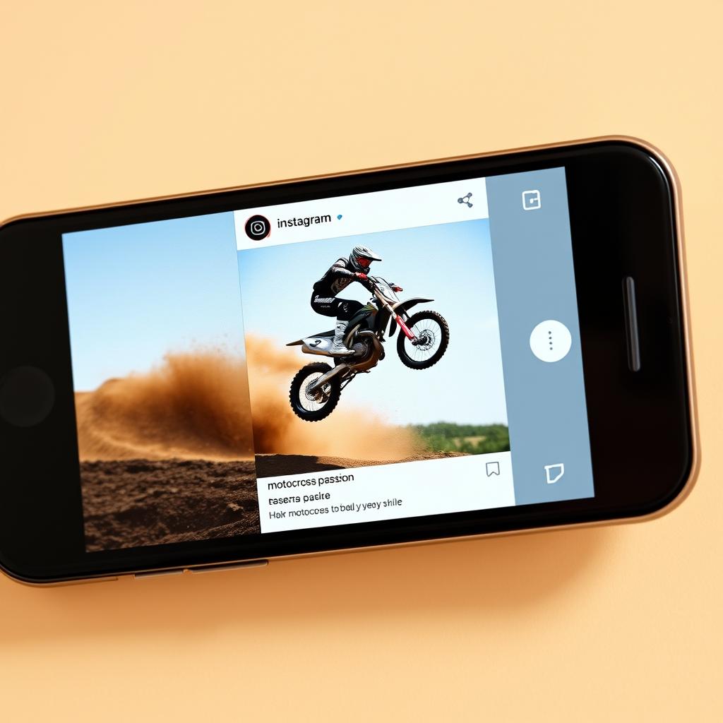 Tela de celular mostrando uma foto de motocross no Instagram com frases de motocross para status