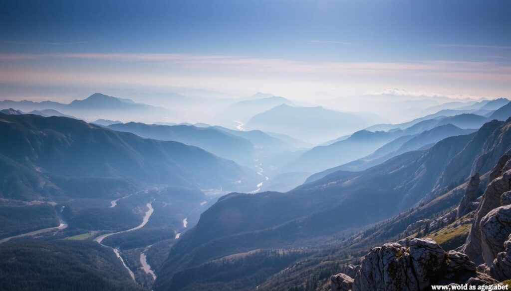 Vista deslumbrante do vale a partir de um mirante na montanha