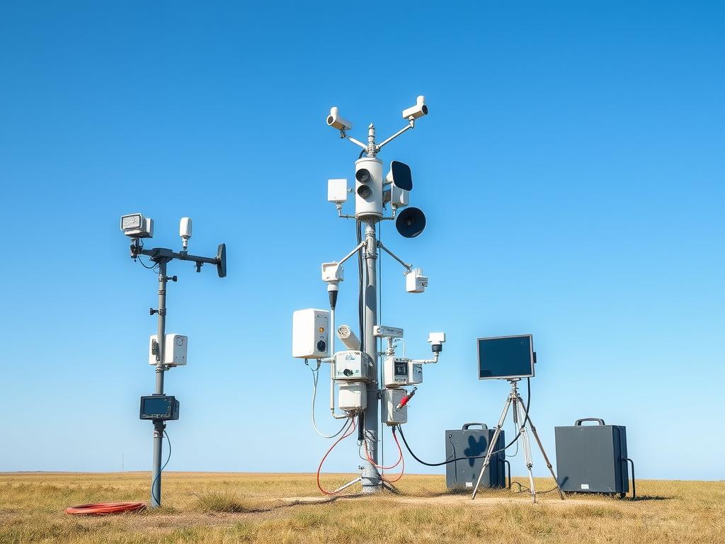 Estação meteorológica moderna com diversos sensores para coleta de dados atmosféricos