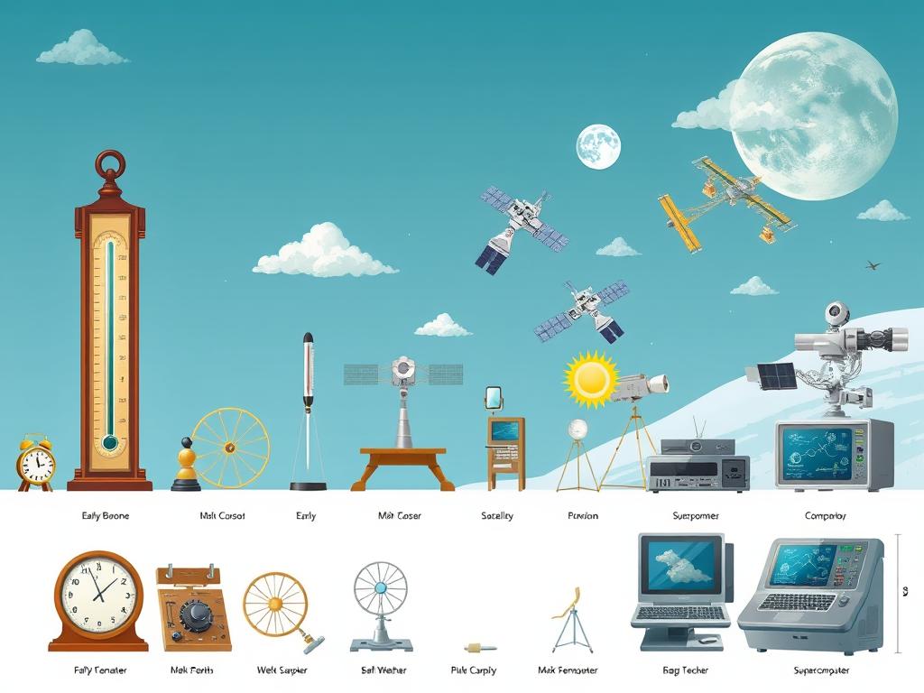 Evolução histórica dos instrumentos de previsão do tempo, desde instrumentos manuais até tecnologias modernas