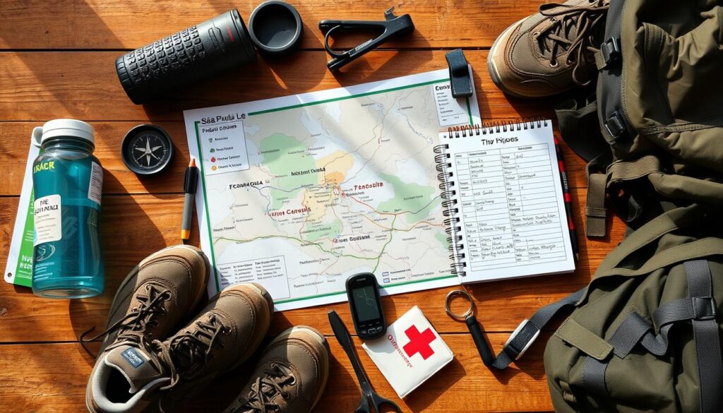 Mapa e equipamentos para planejamento de trilhas em SP