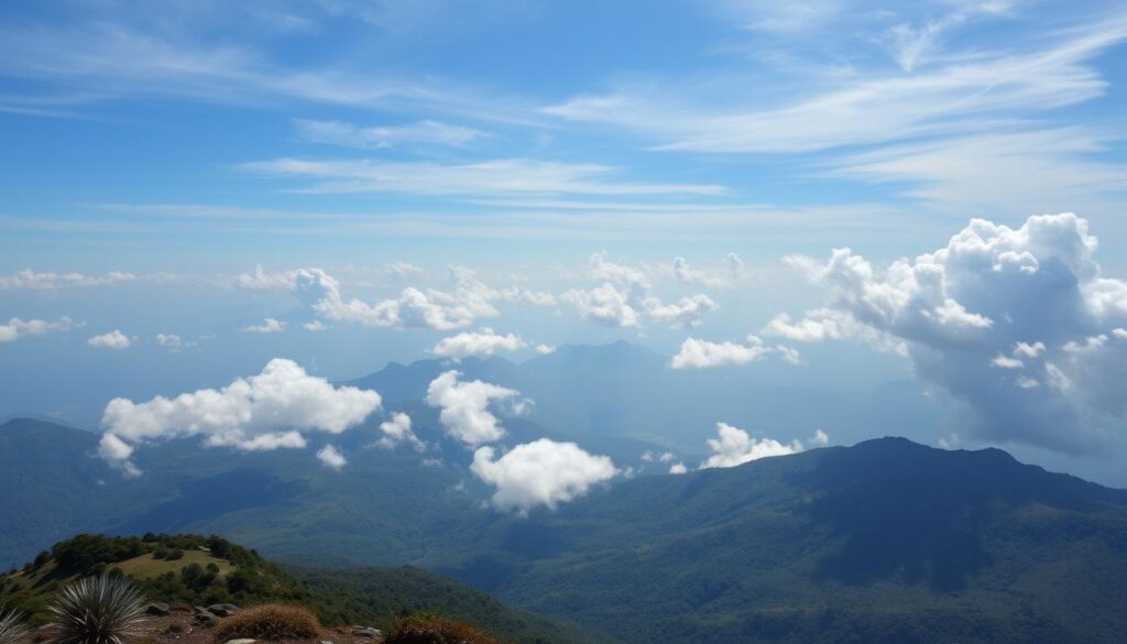 Vista do cume do Pico Selado em Monte Verde mostrando a paisagem montanhosa ao redor