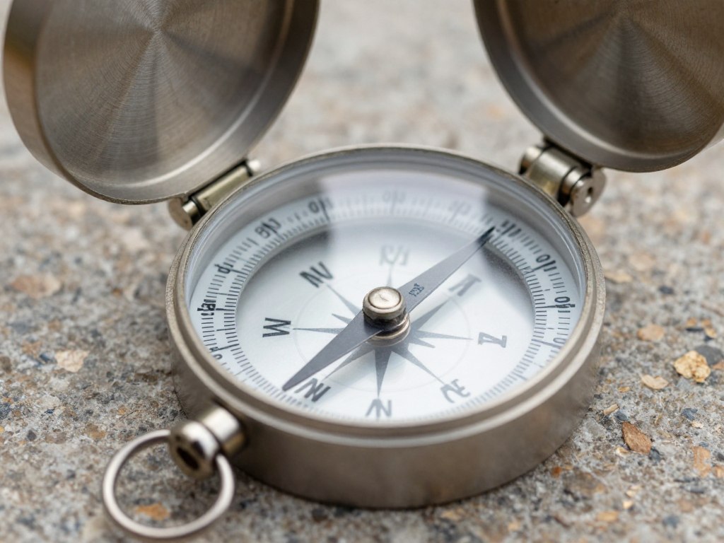 Bússola de espelho aberta mostrando o sistema de mira e espelho refletor