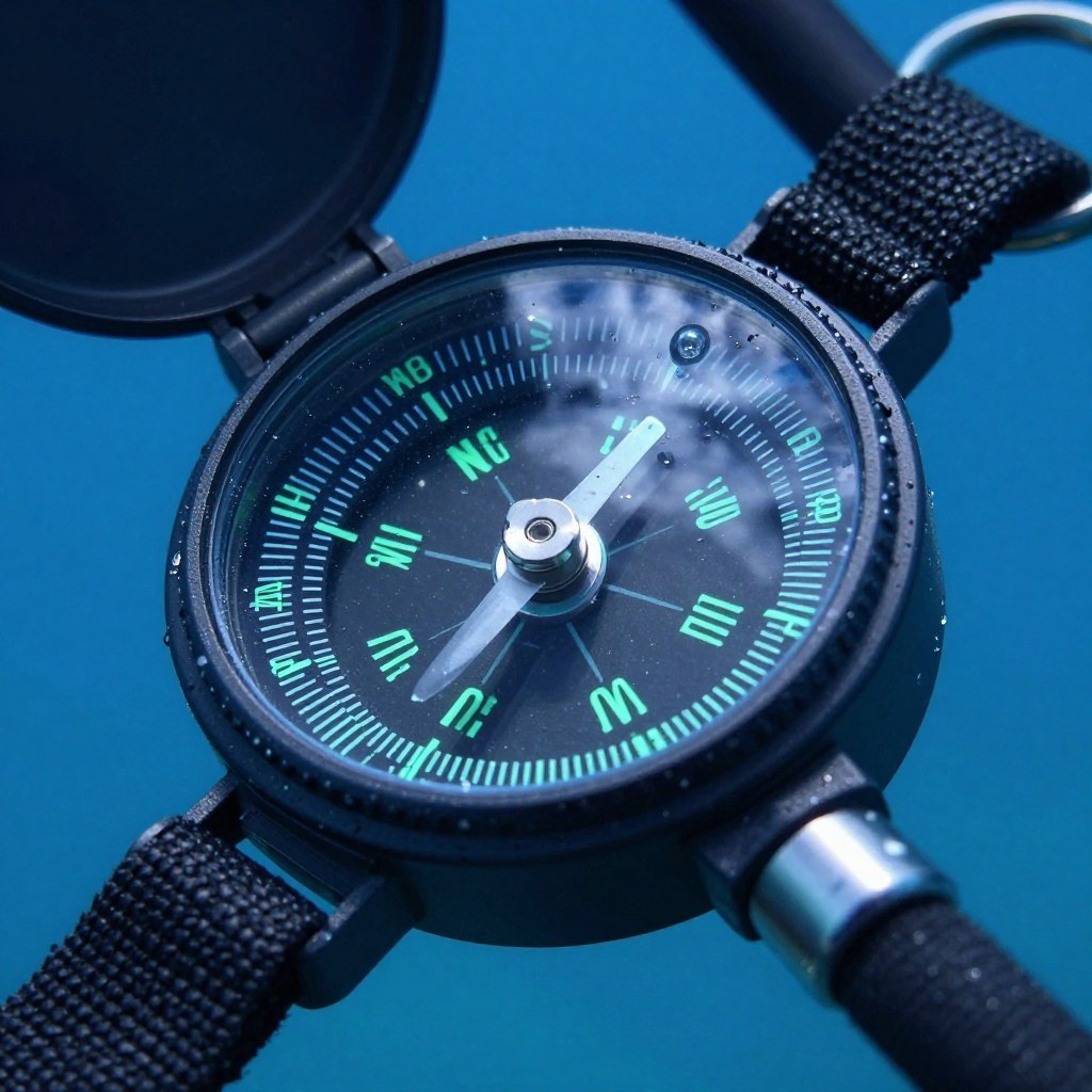 Bússola de mergulho com marcações luminosas e caixa resistente à pressão