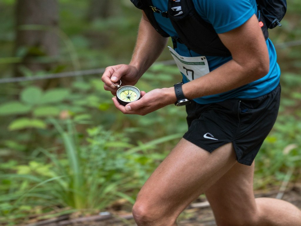 Bússola de pulso sendo usada durante corrida de orientação