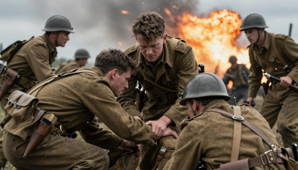 Cena do filme Até o Último Homem mostrando soldados em batalha