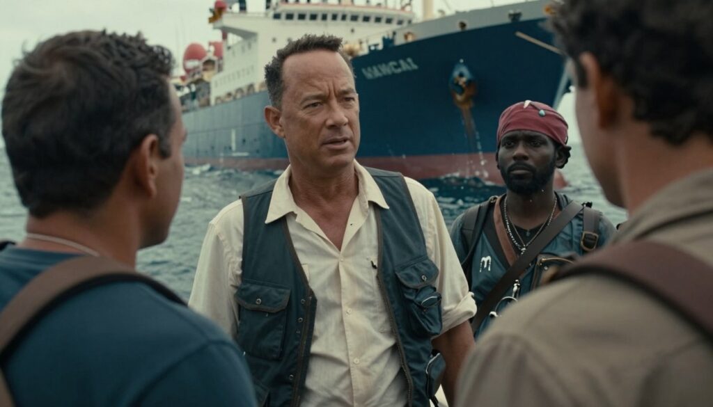 Cena do filme Capitão Phillips com Tom Hanks em um barco