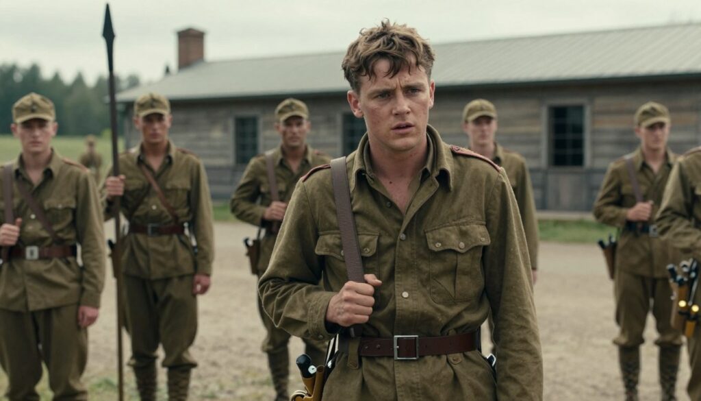 Cena do filme Invencível mostrando prisioneiros de guerra