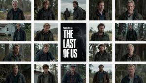 Colagem das melhores séries de sobrevivência mostrando cenas de The Walking Dead, The Last of Us e outras produções populares