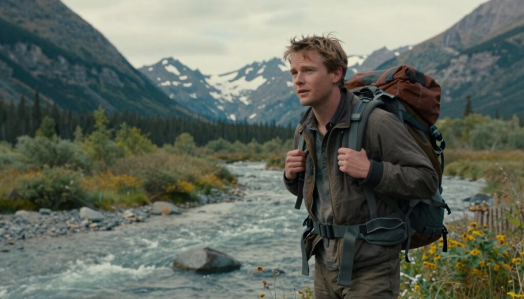 Emile Hirsch como Christopher McCandless viajando pela natureza em A Vida Selvagem