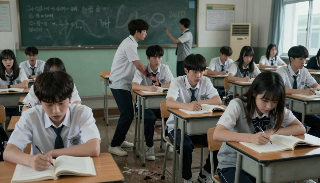 Estudantes lutando para sobreviver em uma escola tomada por zumbis em All of Us Are Dead