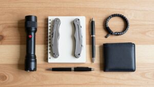 Kit EDC completo com diversos itens essenciais para o dia a dia
