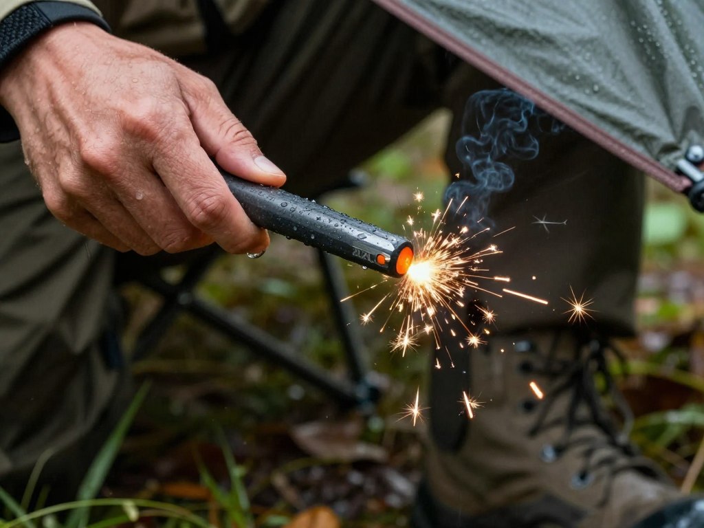 Pederneira funcionando em condições de chuva, demonstrando sua resistência à umidade