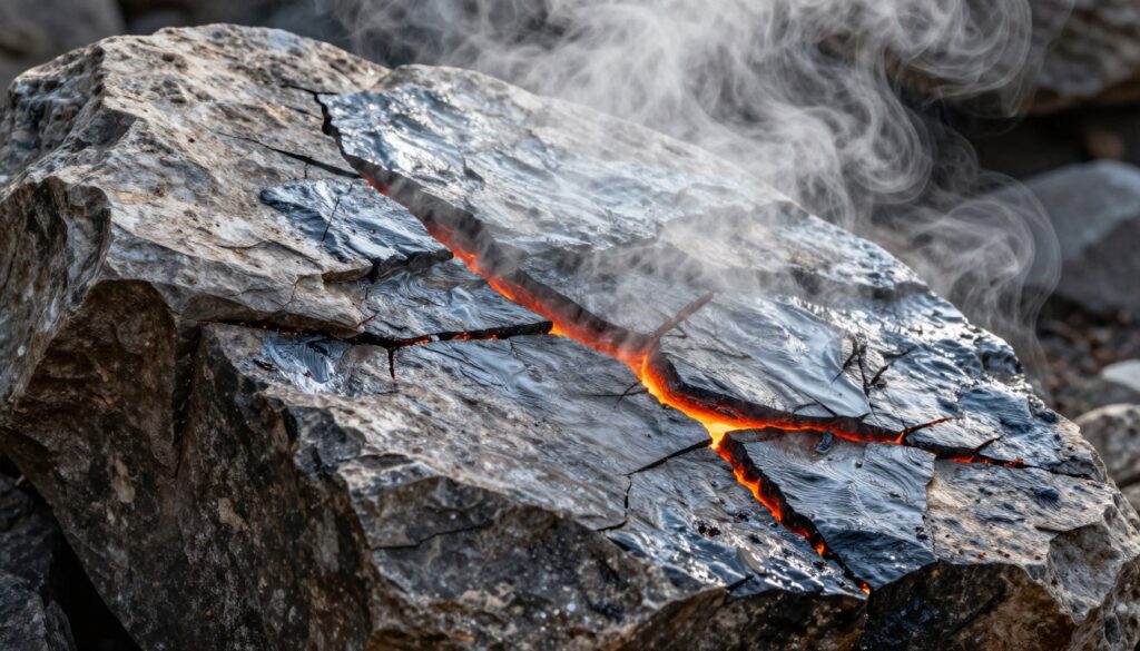 Pedra rachando apĂłs ser aquecida e resfriada com ĂĄgua