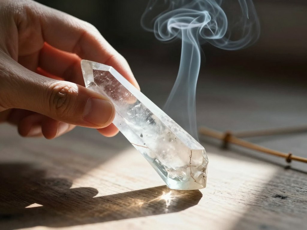 Pessoa usando cristal transparente para concentrar luz solar e iniciar fogo