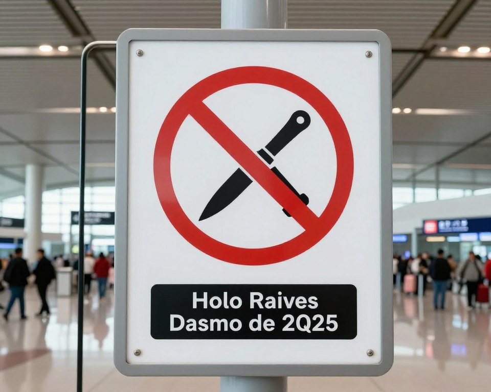 Placa de proibição de objetos cortantes na entrada de um estádio ou aeroporto
