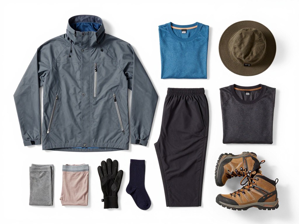 Roupas essenciais para kit de sobrevivência incluindo peças impermeáveis e térmicas