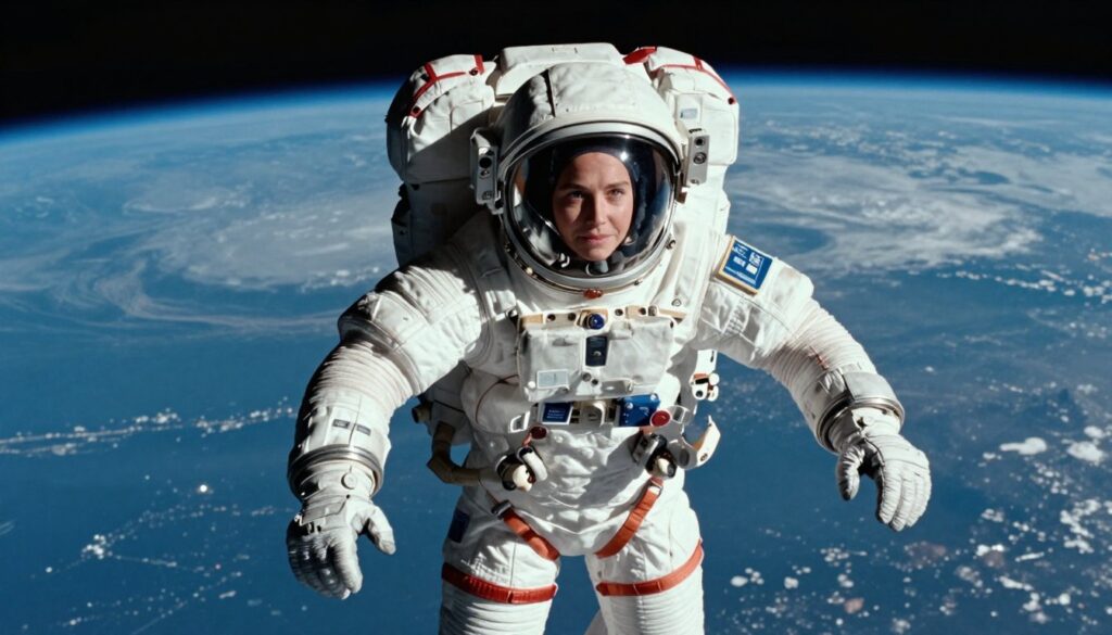 Sandra Bullock como Dra. Ryan Stone flutuando no espaço em Gravidade