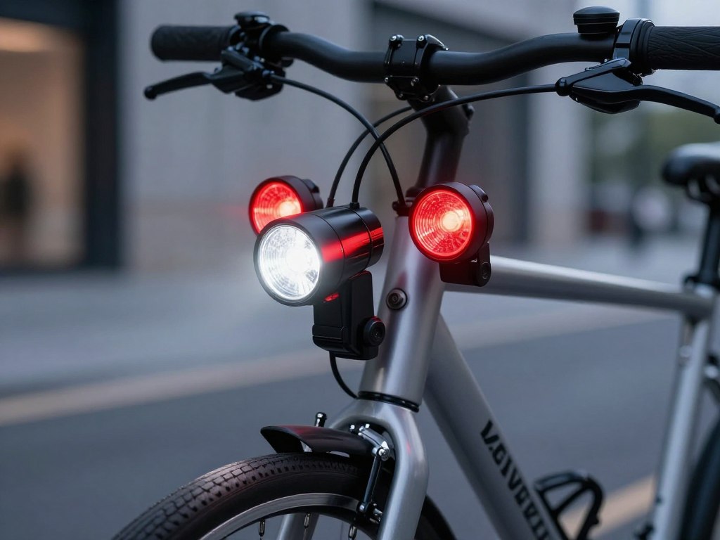 Sinalizador Atrio BI186 para bicicleta mostrando o farol dianteiro e a lanterna traseira