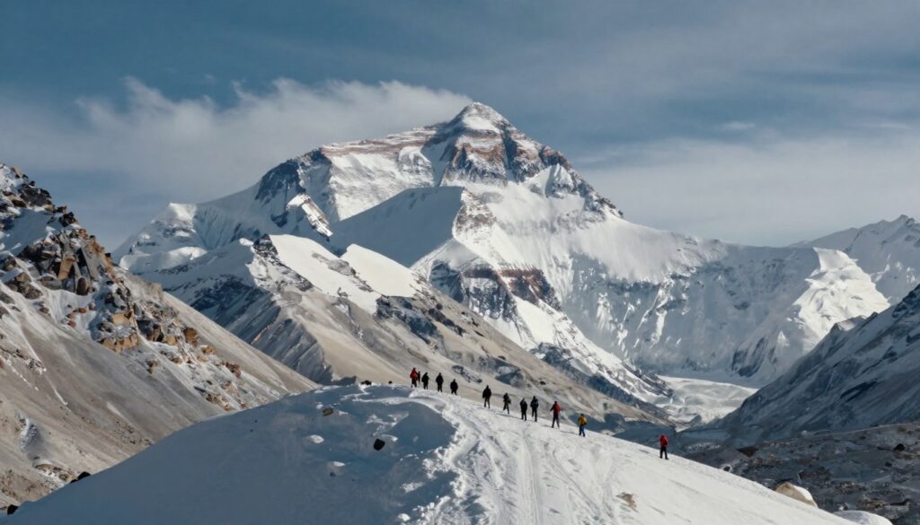Vista panorâmica do Monte Evereste no filme, mostrando a magnitude da montanha